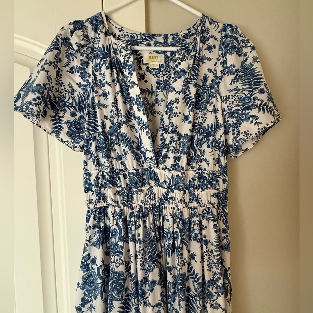 Maeve by Anthropologie Blue and White Floral Dress